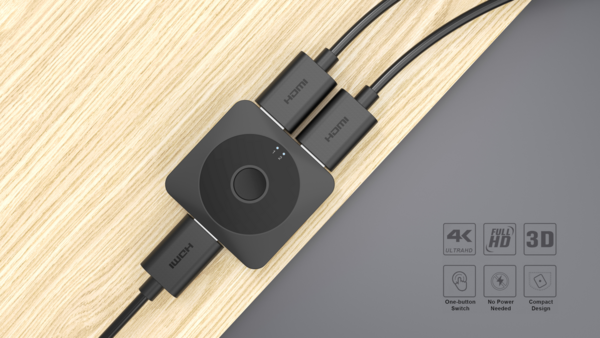 HDMI Switch, 4K@60Hz, 2 auf 1 & 1 auf 2, ABS, schwarz, Switch-Button HDMI