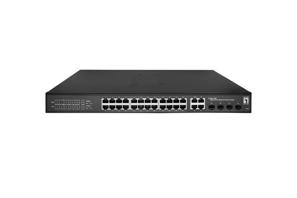 Hilbert 28-Port Gigabit PoE Smart Lite Switch, 24, PoE Outputs, 4x Gigabit SFP/RJ45 Combo, 380W LAN Switch