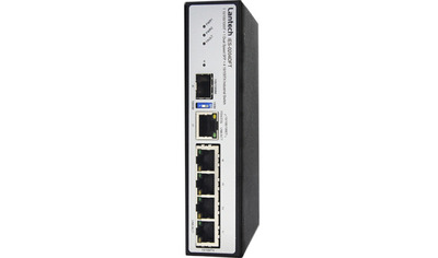 Hutschienen-Switch, 4x10/100TX PoE+,1x10/100/1000T,1x GE SFP, 48V Hutschienen-Switch, 4x10/100TX PoE+,1x10/100/1000T,1x GE SFP, 48V