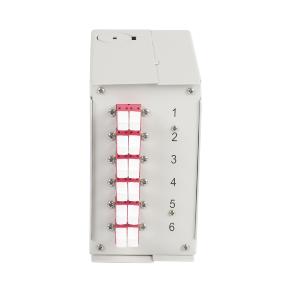 Hutschienenbox OM4 12xLC Pigtail -- abgesetzt 6x LC-Duplex Kupplung