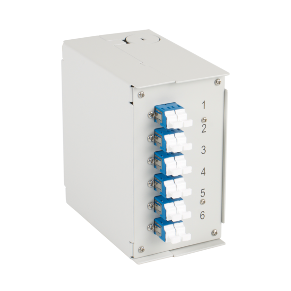 Hutschienenbox OS2 G652D 12xLC Pigtail -- abgesetzt 6x LC-Duplex Kupplung
