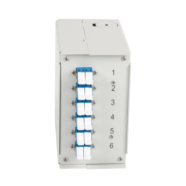Hutschienenbox OS2 G652D 12xLC Pigtail -- abgesetzt 6x LC-Duplex Kupplung