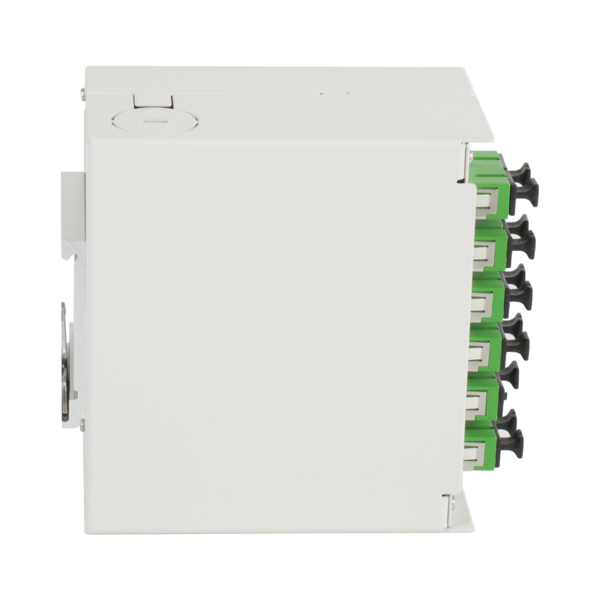 Hutschienenbox OS2 G652D 12xSC/APC Pigtail -- abgesetzt 6x SC/APC-Duplex Kupplung