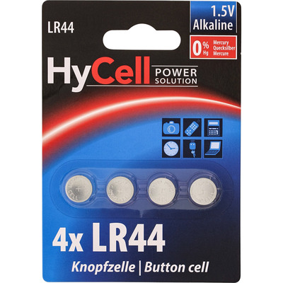 HyCell Batterie Alkaline Knopfzelle Typ LR44, 4er Blister HyCell Batterie Alkaline Knopfzelle Typ LR44, 4er Blister