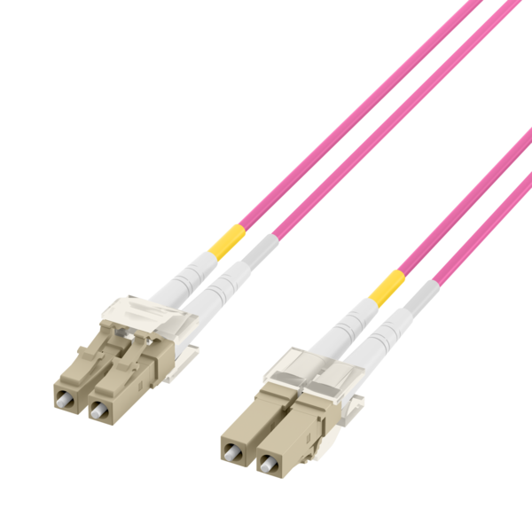 INFRALAN® Duplex Patchkabel Flat-Twin LC-LC OM4 -- 0,5m LSZH 3x5mm erikaviolett