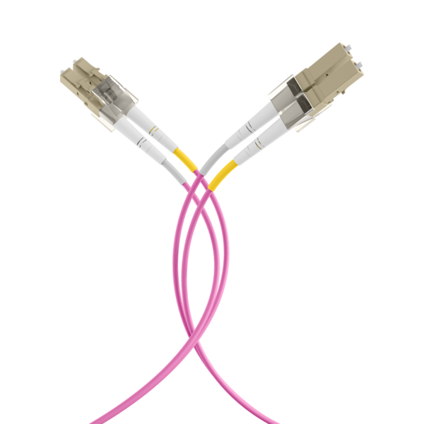 INFRALAN© Duplex Patchkabel Flat-Twin LC-LC OM4 -- 3m LSZH 3x5mm erikaviolett