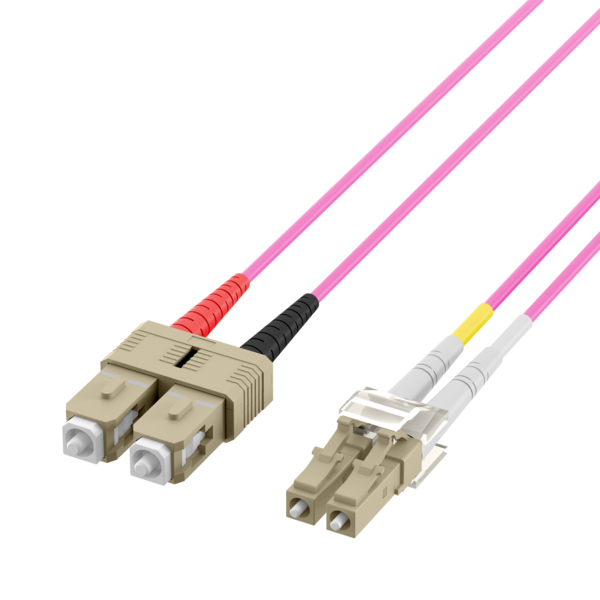 INFRALAN® Duplex Patchkabel Flat-Twin LC-SC OM4 -- 0,5m LSZH 3x5mm erikaviolett
