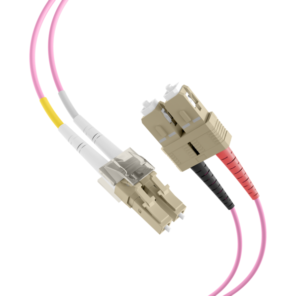 INFRALAN© Duplex Patchkabel Flat-Twin LC-SC OM4 -- 5m LSZH 3x5mm erikaviolett