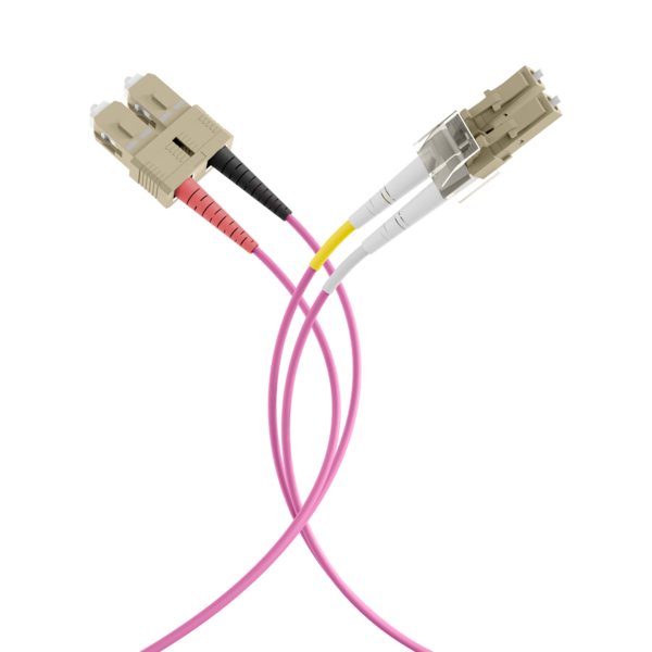INFRALAN© Duplex Patchkabel Flat-Twin LC-SC OM4 -- 5m LSZH 3x5mm erikaviolett