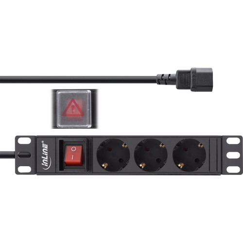 InLine® 10 Steckdosenleiste, 3-fach Schutzkontakt, C14 Anschluss, mit Schalter