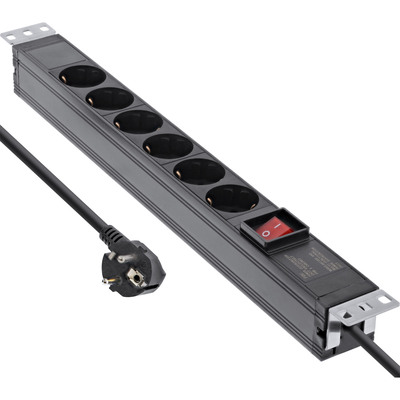 InLine® 19 Steckdosenleiste, 6-fach Schutzkontakt, mit Schalter, 2m, schwarz