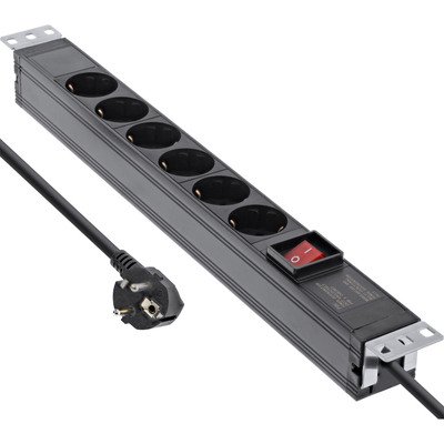 InLine® 19 Steckdosenleiste, 6-fach Schutzkontakt mit variablen Montagewinkeln, mit Schalter, 2m, schwarz (Produktbild 1)