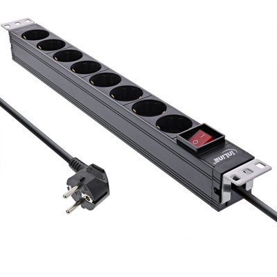 InLine® 19 Steckdosenleiste, 8-fach Schutzkontakt, mit Schalter, 2m, schwarz