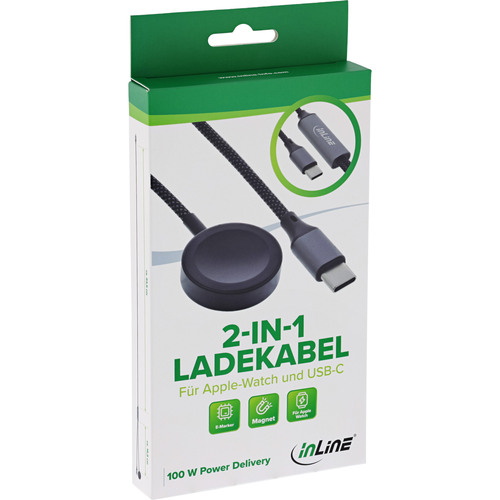 InLine® 2-in-1 Ladekabel für Apple Watch + USB-C, 100 W, USB 2.0, 1,2 m