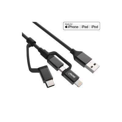 InLine® 3-in1 USB Kabel, Micro-USB, Lightning, USB-C, schwarz/Alu, 1,5m MFi-zertifiziert (Produktbild 1)