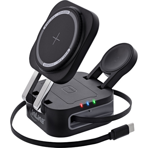 InLine® 3in1 Wireless Charger, 15W Qi MagSafe kompatibel, 0,8m Kabel