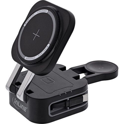 InLine® 3in1 Wireless Charger, 15W Qi MagSafe kompatibel, 0,8m Kabel