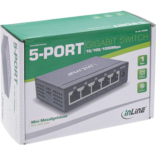 InLine® 5-Port Gigabit Switch, 1 Gb/s, Desktop, Metallgehäuse, lüfterlos