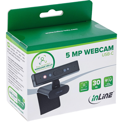 InLine® 5MP Webcam, USB-C, Autofokus, Windows Hello, Privacy-Shutter
