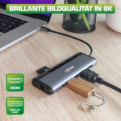 InLine® 8-in-1 USB-C Multihub, HDMI, DP, USB 3.2, PD 3.0 100W, MST
