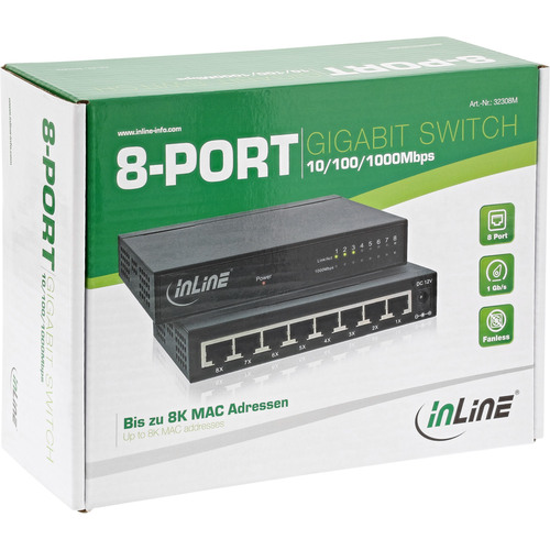 InLine® 8-Port Gigabit Switch, 1 Gb/s, Desktop, Metallgehäuse, lüfterlos