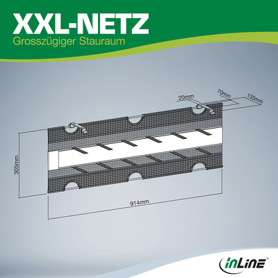 InLine® Ablagenetz für Untertisch-Montage mit Klettlaschen, schwarz