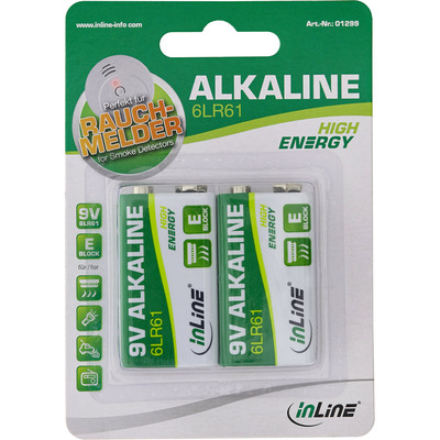 InLine® Alkaline High Energy Batterie, 9V Block 6LR61, 2er Blister (Produktbild 1)