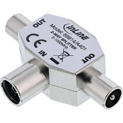 InLine® Antenne T-Verteiler für TV, 1x Koax Buchse an 2x Koax Stecker (Produktbild 1)