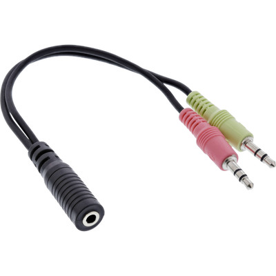 InLine Audio Headset Adapterkabel, 2x 3,5mm Klinke Stecker an 3,5mm Klinke Buchse 4pol. CTIA, 0,15m