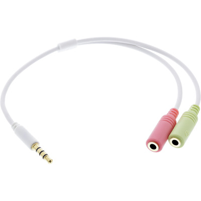 InLine Audio Headset Adapterkabel, 3,5mm Klinke Stecker 4pol. an 2x 3,5mm Klinke Buchse, wei, 0,25m (Produktbild 1)