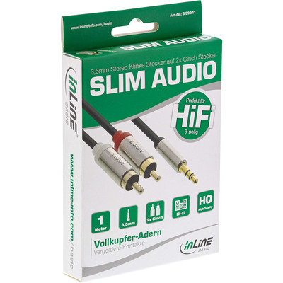 InLine Basic Slim Audio Kabel Klinke 3,5mm ST an 2x Cinch ST, 1m (Produktbild 1)