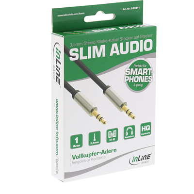 InLine® Basic Slim Audio Kabel Klinke 3,5mm ST/ST, Stereo, 1m (Produktbild 1)