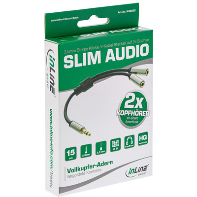 InLine Basic Slim Audio Y-Kabel 3,5mm Klinke ST an 2x BU, 0,15m (Produktbild 1)