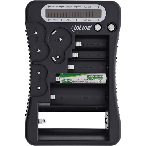 InLine® Batterietester, LCD-Anzeige, universell für AA, AAA, 9V, Knopfzellen
