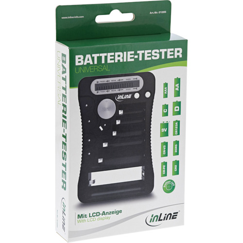 InLine® Batterietester, LCD-Anzeige, universell für AA, AAA, 9V, Knopfzellen