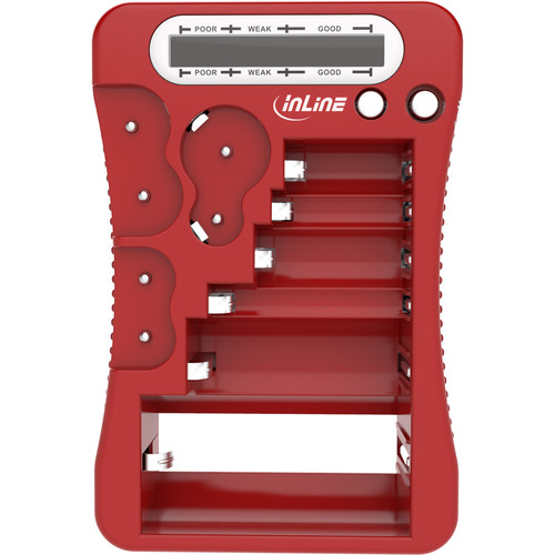 InLine® Batterietester mit LCD-Anzeige, für Rund/Knopfzellen sowie 9V-Block, rot Test- / Messgeräte