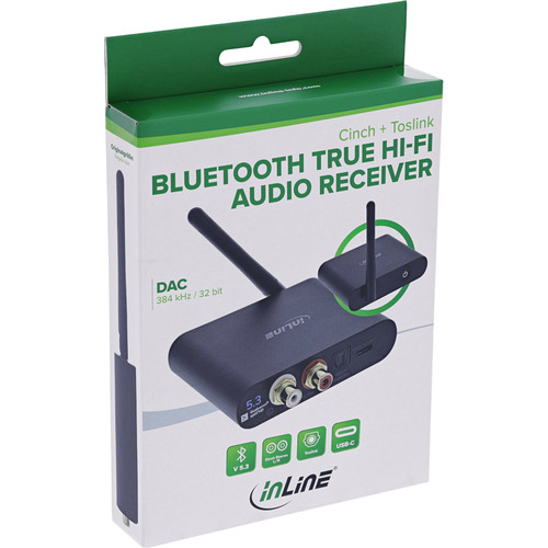 InLine® Bluetooth True Hi-Fi Audio Receiver, DAC, BT5.3, aptX HD, Cinch+Toslink