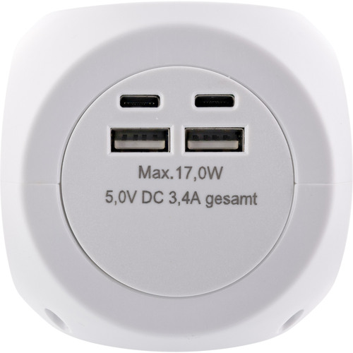 InLine® Charging Cube, 3x Schutzkontakt, 2x USB-C, 2x USB-A, weiß, 2m