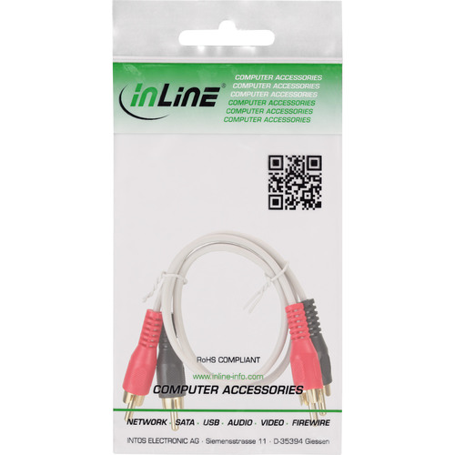 InLine® Cinch Kabel, 2x Cinch, Stecker / Stecker, weiß / gold, 0,5m