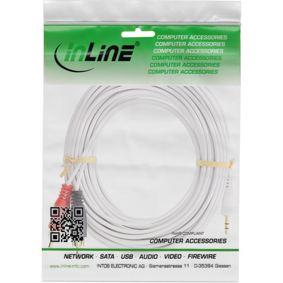 InLine® Cinch/Klinke Kabel, 2x Cinch Stecker an 3,5mm Klinke Stecker, 10m