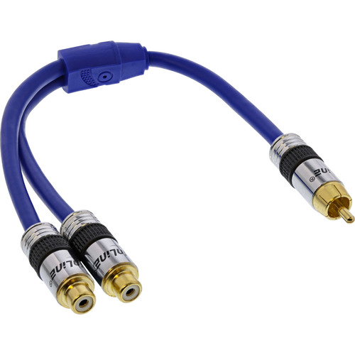 InLine® Cinch-Y-Kabel PREMIUM, 1x Cinch Stecker zu 2x Buchse, blau, 0,25 m Audio- / Videokabel diverse