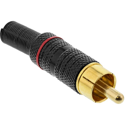 InLine® Cinchstecker Lötversion, Metall schwarz, Ring rot, für 6mm Kabel