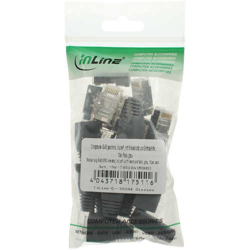 InLine® Crimpstecker RJ45 geschirmt, Knickschutz grau & Einfädelhilfe, 10er Pack