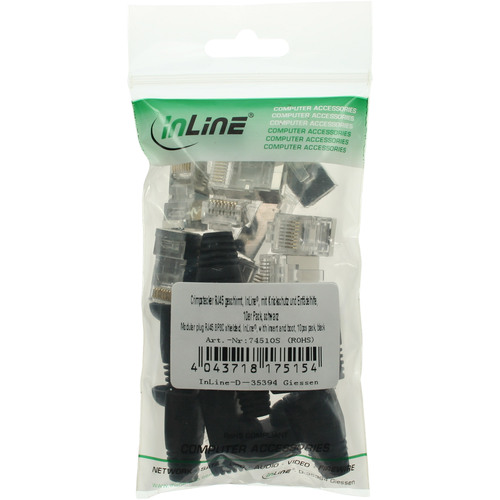 InLine® Crimpstecker RJ45 geschirmt, Knickschutz schwarz Einfädelhilfe 10er Pack