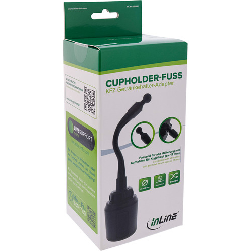 InLine® Cupholder-Fuß, Getränkehalter-Adapter für KFZ-Halterung, flexibel