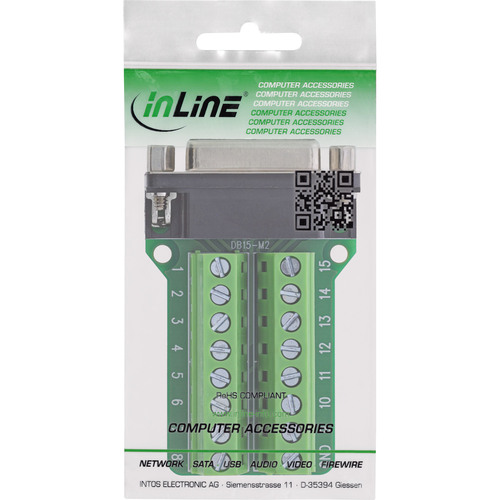 InLine® D-Sub 15 Terminalblock, Buchse, 2-reihig, Schraubklemme