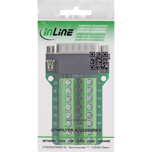 InLine® D-Sub 15 Terminalblock, Stecker, 2-reihig, Schraubklemme