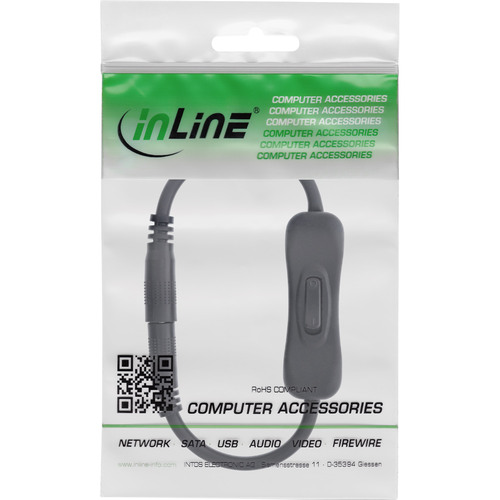 InLine® DC Kabel mit Schalter, 4,0 x 1,7 mm, AWG 18, schwarz, 0,20 m