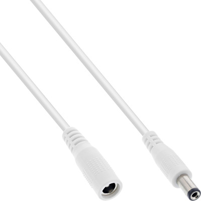 InLine® DC Verlängerungskabel, DC Stecker/Buchse 5,5x2,1mm, AWG 18, weiß 0,5m