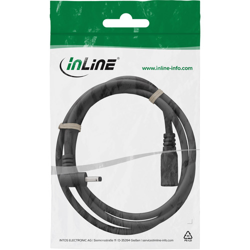 InLine® DC Verlängerungskabel, Winkelstecker, 3,5 x 1,35 mm, schwarz, 0,2 m